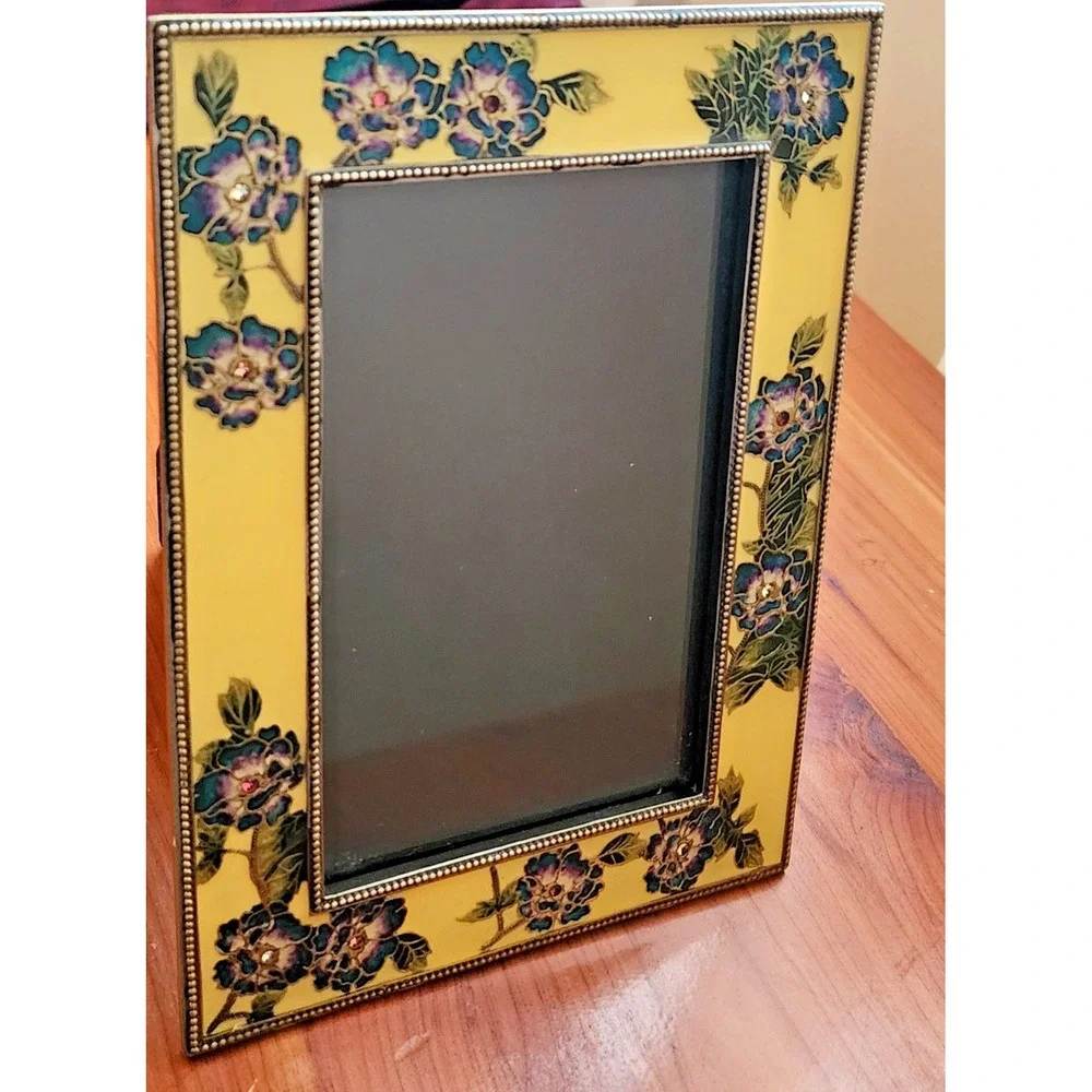 Yellow Floral Metal and Glass Picture Frame 5.5 x 7